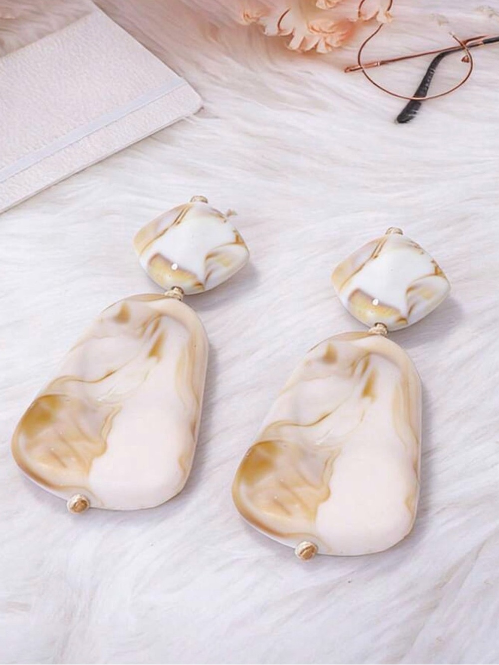 Elegant Cream & Gold Marbled Resin Drop Earrings - Brand